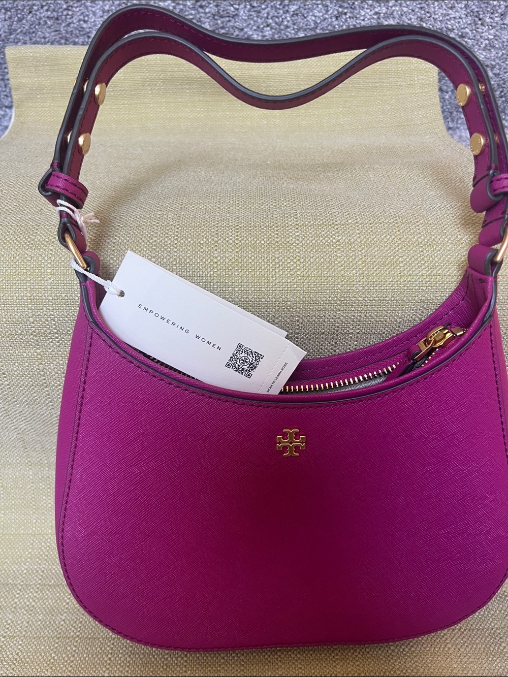 Tory Burch Fuchsia Saffiano Emerson Shoulder Bag with Gold Hardware